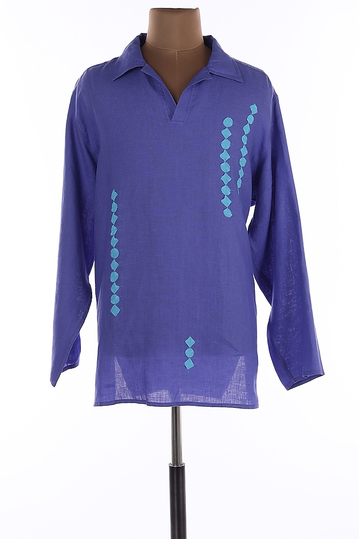 Purple Collar Linen Shirt by Wendell Rodricks Men