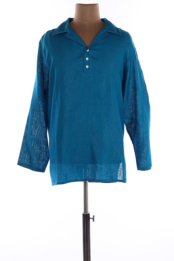 Blue Collar Linen Shirt by Wendell Rodricks Men