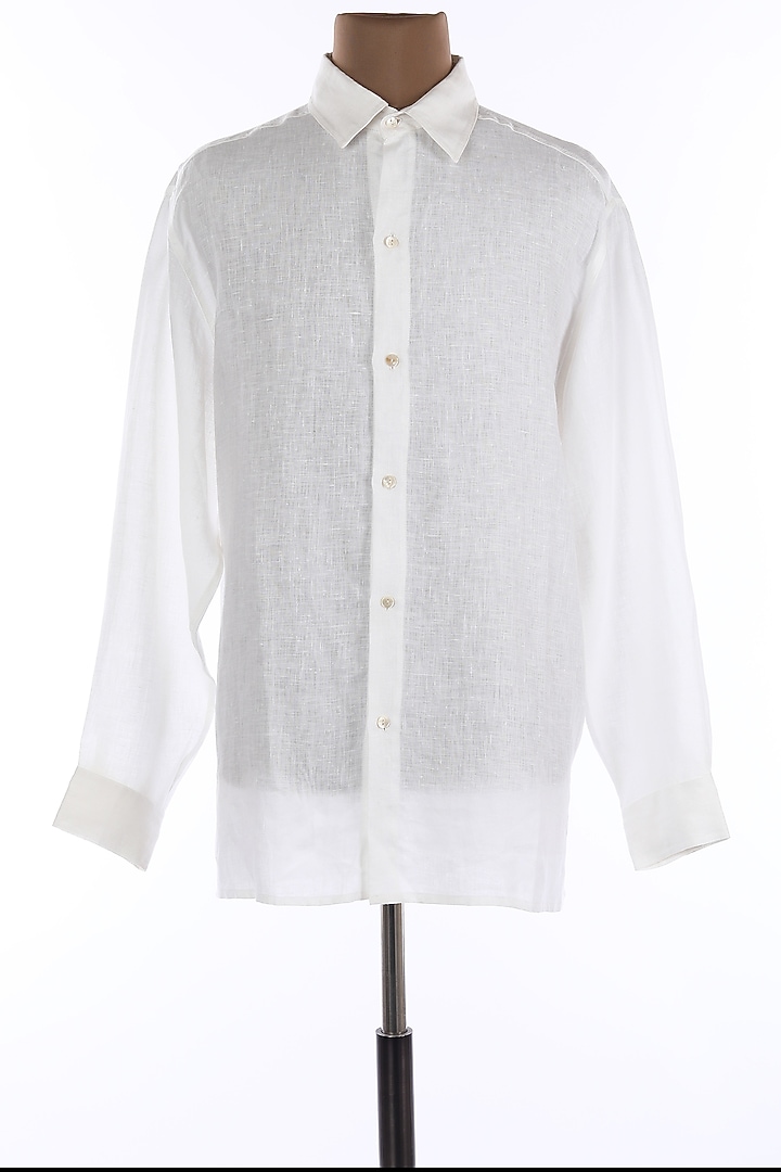 White Collar Linen Party Wear Shirt by Wendell Rodricks Men at Pernia's Pop Up Shop