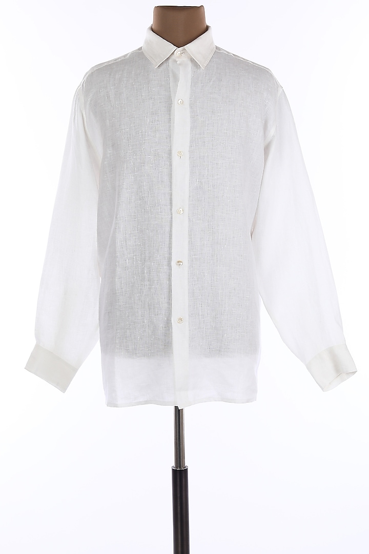 White Collar Buttoned Linen Shirt by Wendell Rodricks Men