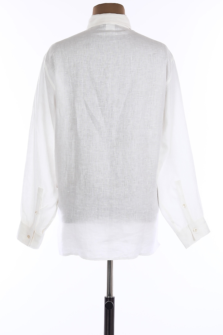 White Collar Buttoned Linen Party Wear Shirt by Wendell Rodricks Men at Pernia's Pop Up Shop