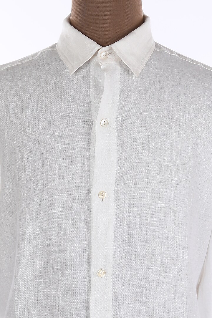 White Collar Buttoned Linen Party Wear Shirt by Wendell Rodricks Men at Pernia's Pop Up Shop