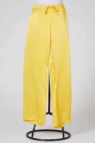 Yellow Satin Pants by Wendell Rodricks