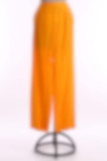 Orange Satin Pants by Wendell Rodricks