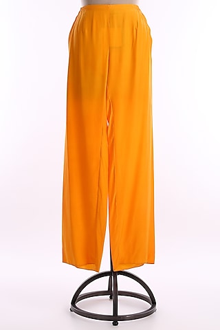 Orange Satin Pants by Wendell Rodricks