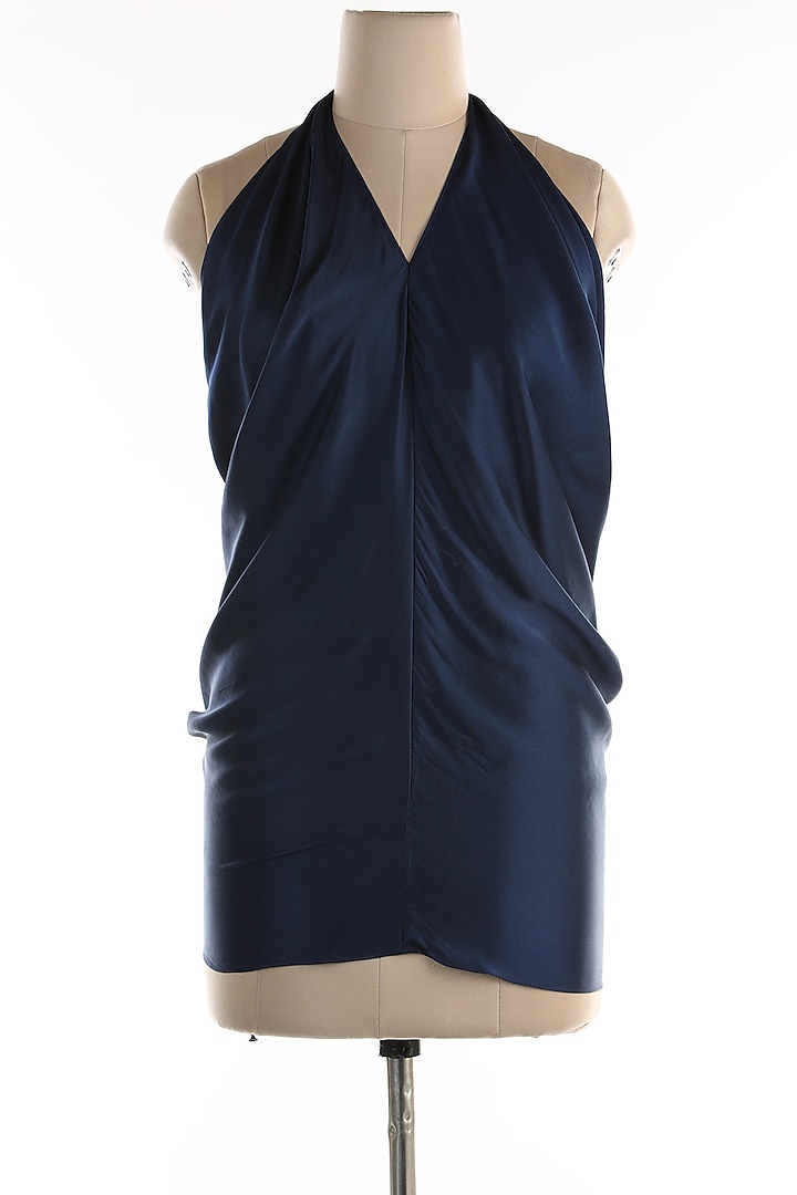 Navy Blue Satin Sarong by Wendell Rodricks at Pernia's Pop Up Shop