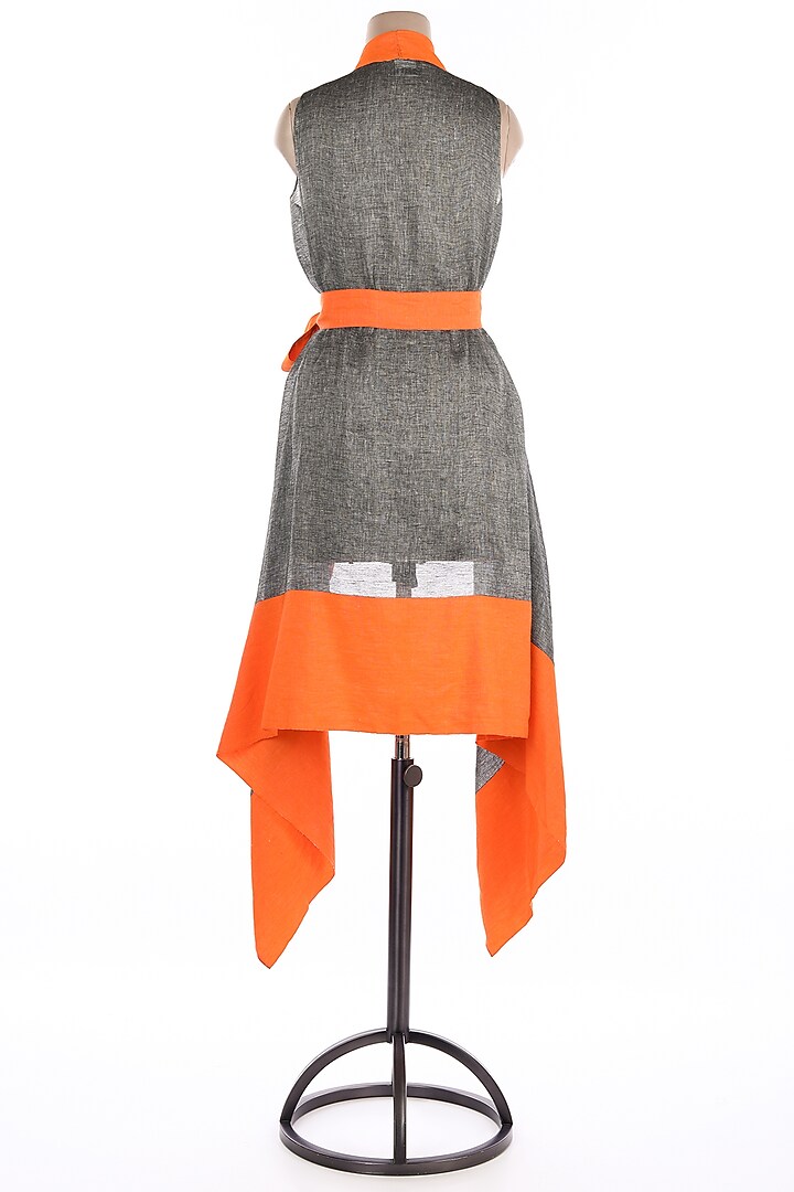Grey & Orange Linen Overcoat by Wendell Rodricks at Pernia's Pop Up Shop