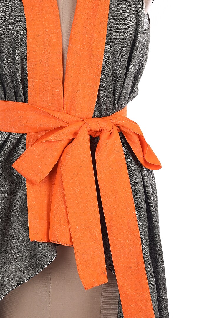 Grey & Orange Linen Overcoat by Wendell Rodricks at Pernia's Pop Up Shop