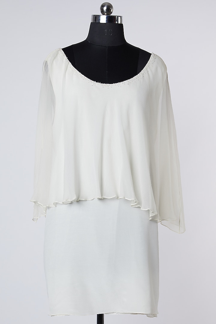White Silk Satin Tunic Dress by Wendell Rodricks