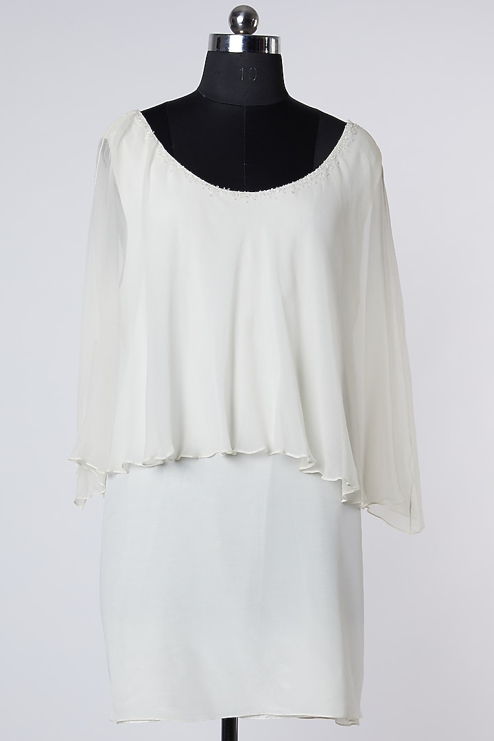 White Silk Satin Tunic Dress by Wendell Rodricks at Pernia's Pop Up Shop