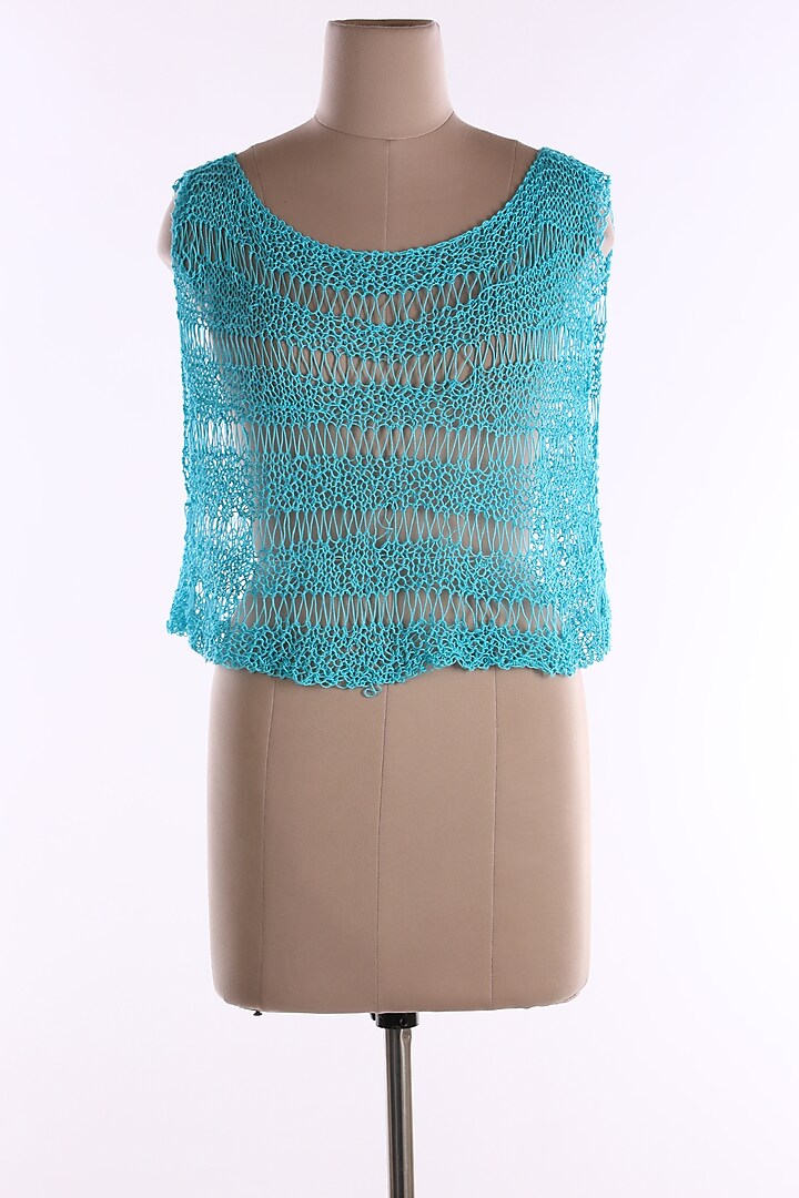 Blue Knitted Crop Top by Wendell Rodricks