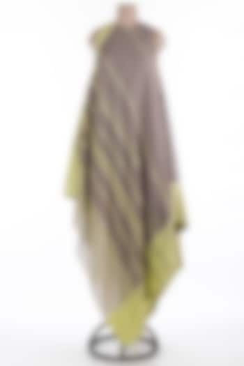 Grey & Lime Green Linen Asymmetric Midi Summer Dress by Wendell Rodricks at Pernia's Pop Up Shop
