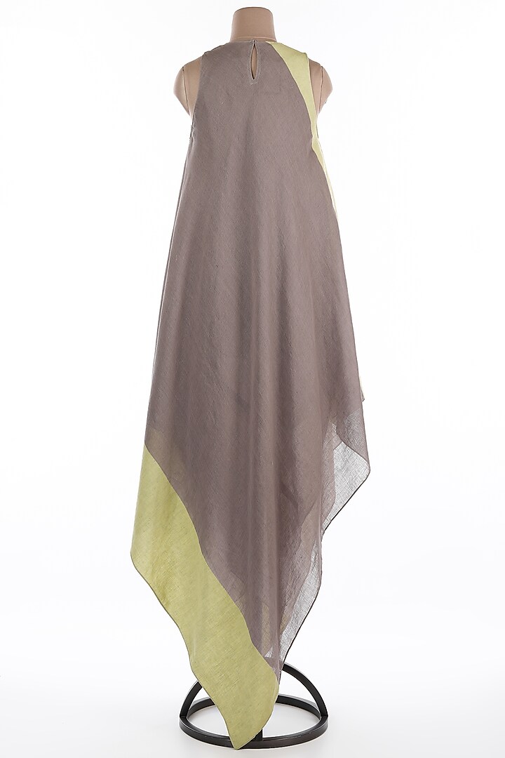 Grey & Lime Green Linen Asymmetric Midi Summer Dress by Wendell Rodricks at Pernia's Pop Up Shop