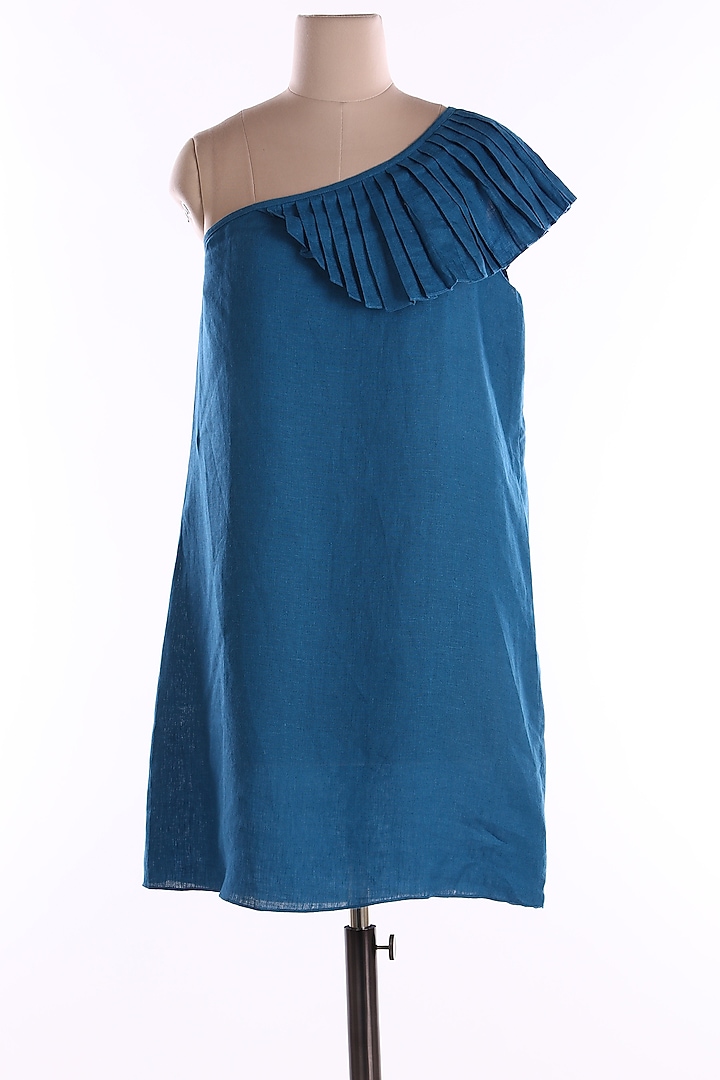 Indigo Blue One Shoulder Vacation Dress by Wendell Rodricks at Pernia's Pop Up Shop