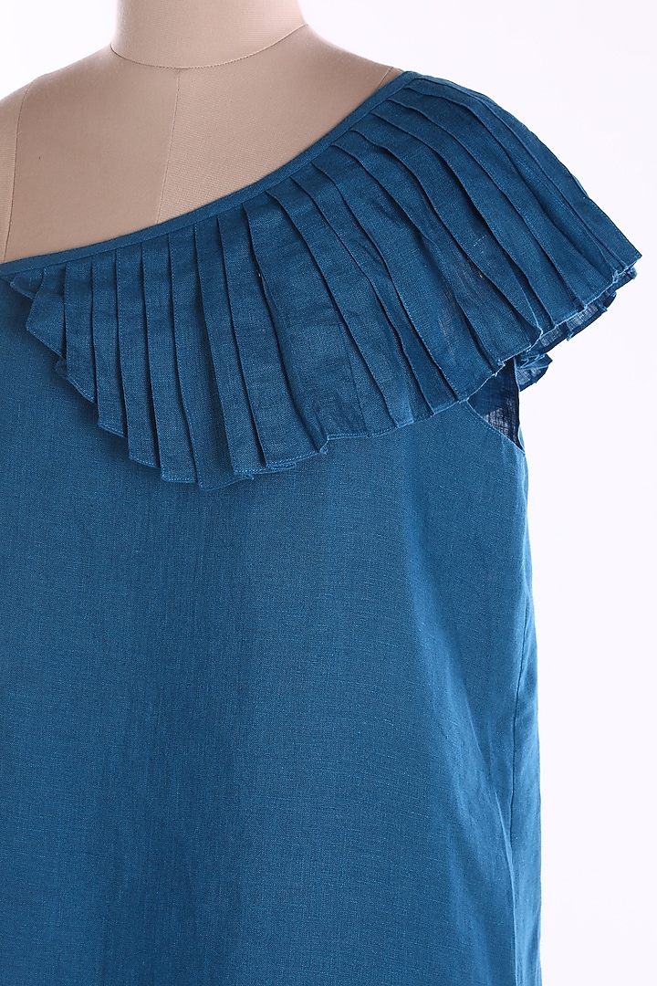 Indigo Blue One Shoulder Vacation Dress by Wendell Rodricks at Pernia's Pop Up Shop