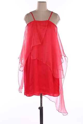 Coral Organza Mini Dress by Wendell Rodricks