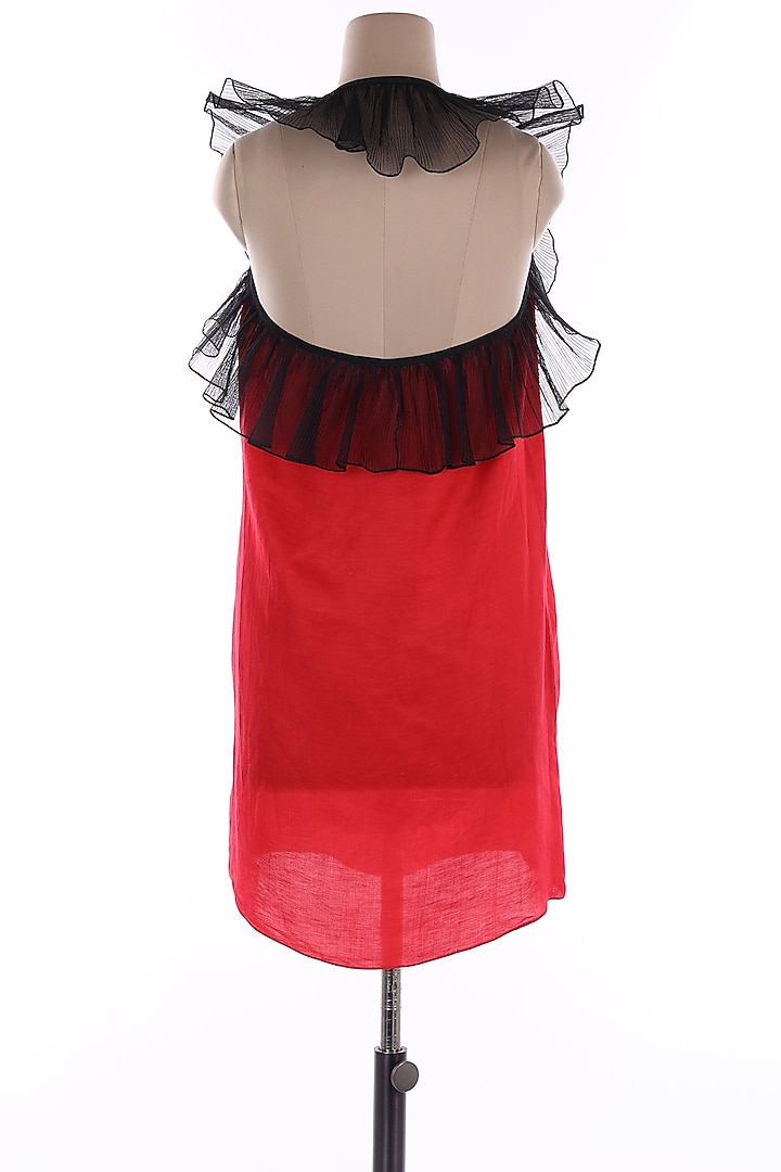 Red Crinkled Organza Mini Summer Dress by Wendell Rodricks at Pernia's Pop Up Shop