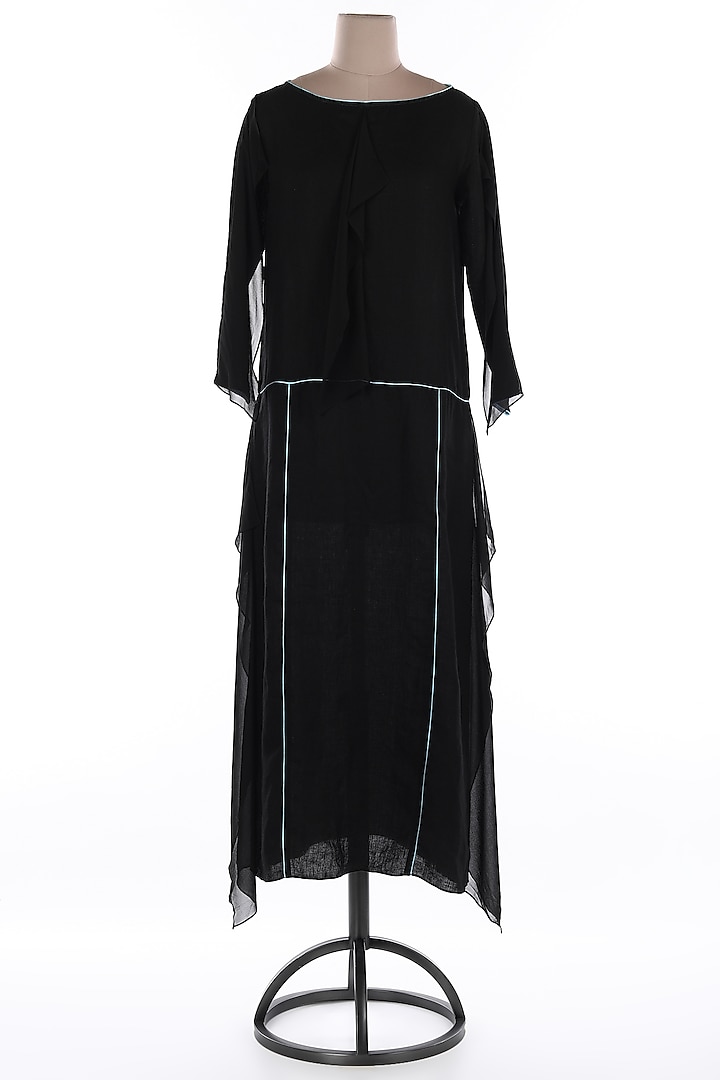 Black Linen & Georgette Maxi Dress by Wendell Rodricks