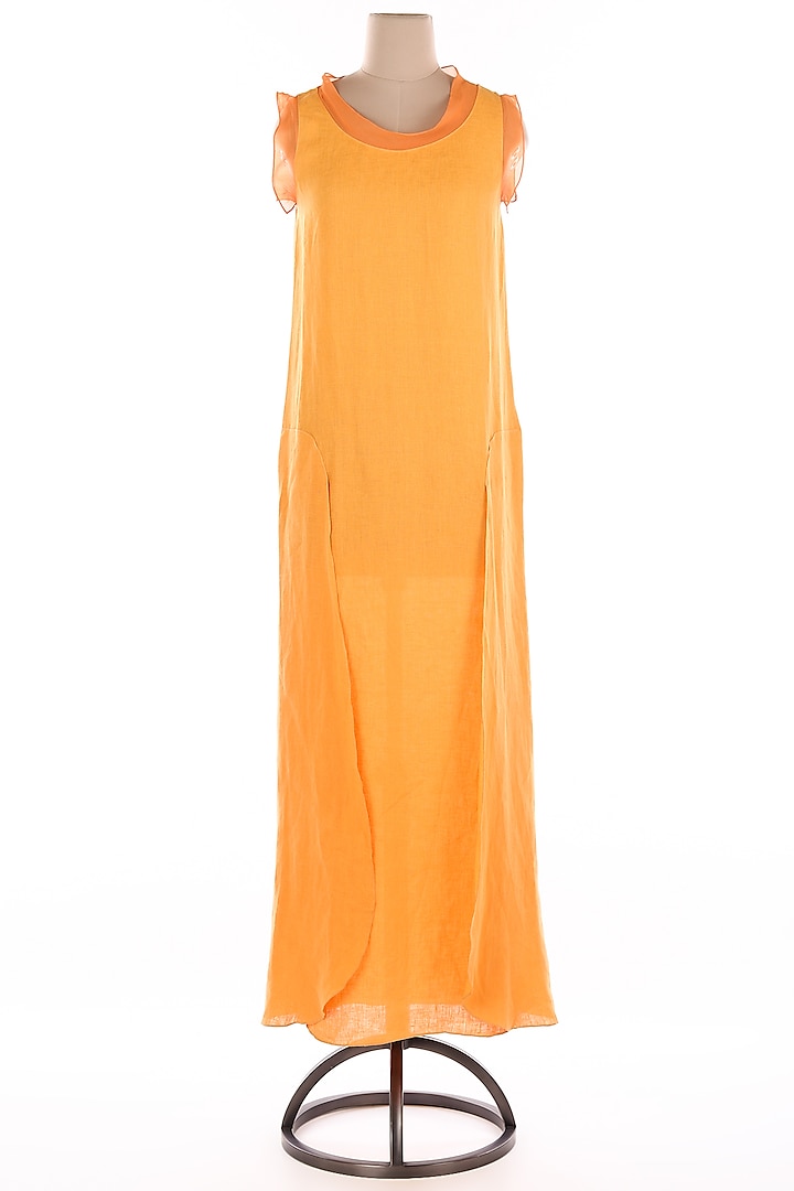 Orange Linen Gown by Wendell Rodricks