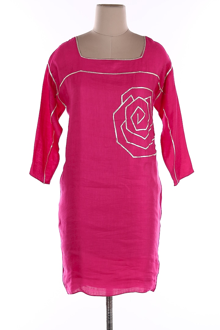 Fuchsia Linen Midi Vacation Dress by Wendell Rodricks at Pernia's Pop Up Shop