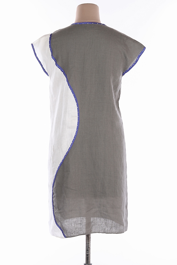 Grey & White Linen Mini Summer Dress by Wendell Rodricks at Pernia's Pop Up Shop