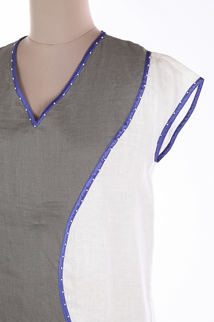 Grey & White Linen Mini Summer Dress by Wendell Rodricks at Pernia's Pop Up Shop