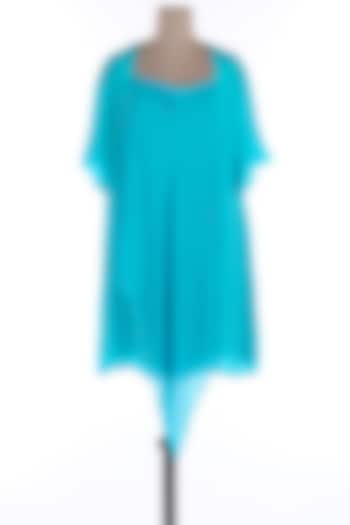 Turquoise Silk Satin Midi Vacation Dress by Wendell Rodricks at Pernia's Pop Up Shop