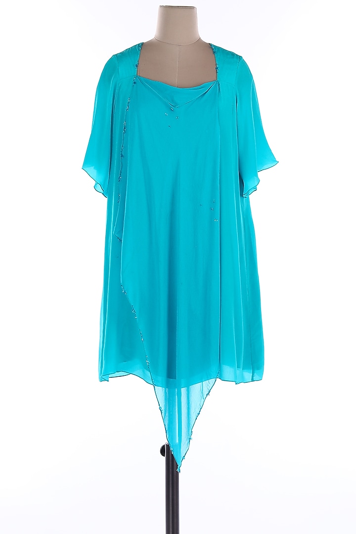 Turquoise Silk Satin Midi Vacation Dress by Wendell Rodricks at Pernia's Pop Up Shop