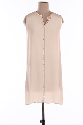 Peach Satin Midi Dress by Wendell Rodricks