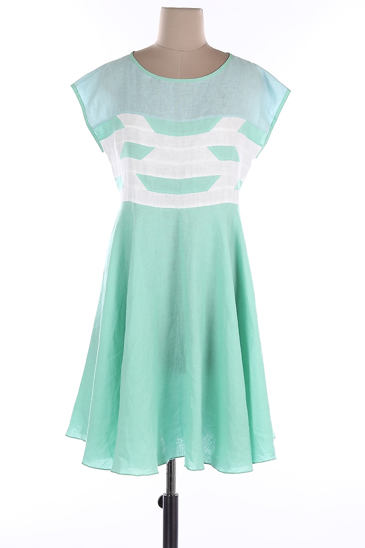 Mint Green & White Linen Midi Vacation Dress by Wendell Rodricks at Pernia's Pop Up Shop