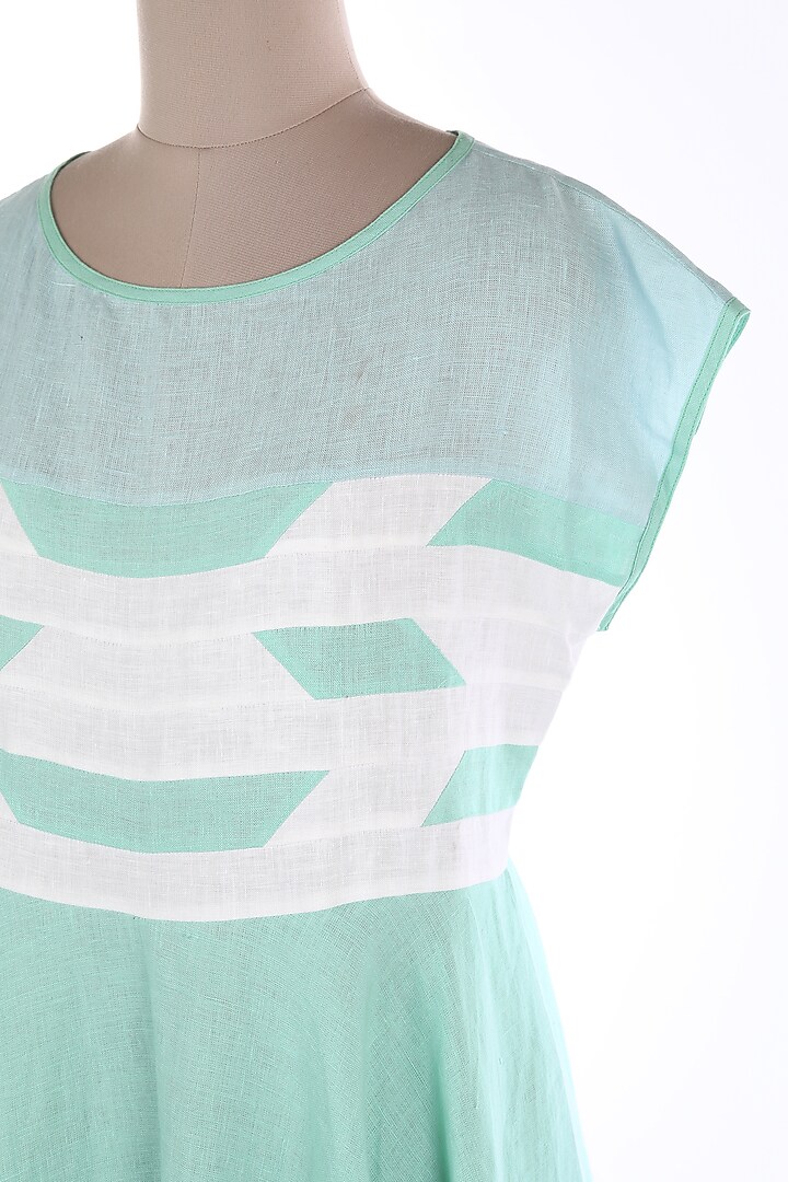 Mint Green & White Linen Midi Vacation Dress by Wendell Rodricks at Pernia's Pop Up Shop