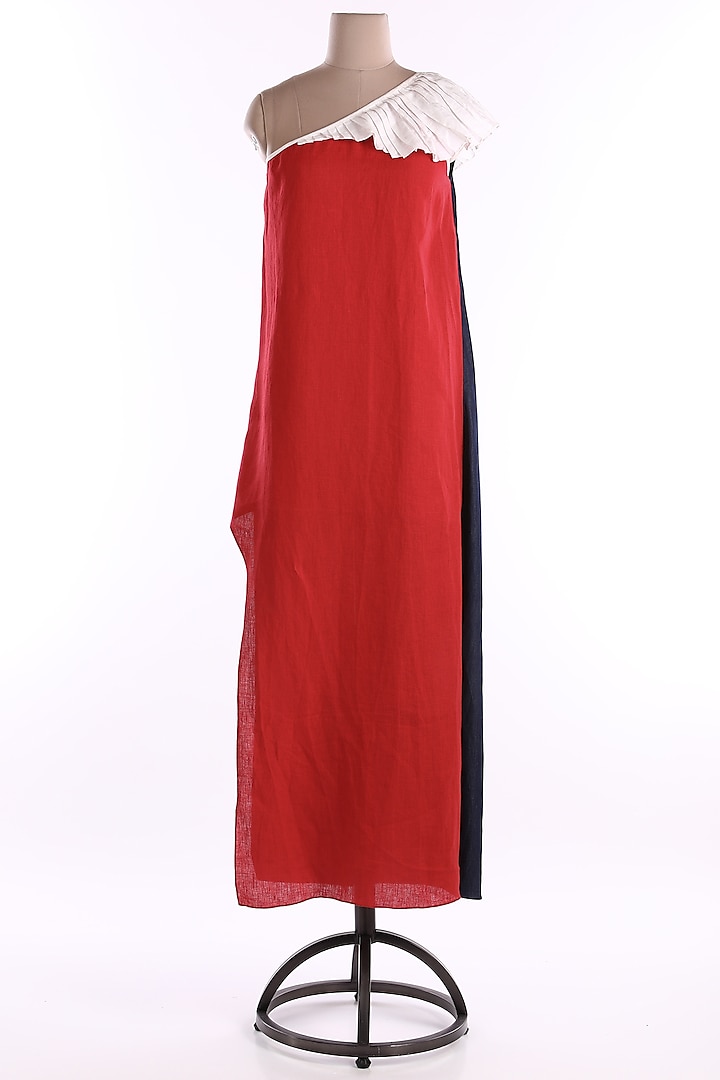 Red One Shoulder Dress by Wendell Rodricks
