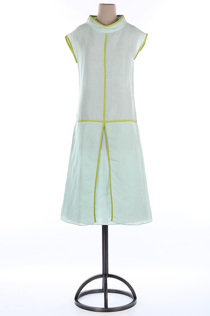 Aqua Blue Cotton Linen Midi Summer Dress by Wendell Rodricks at Pernia's Pop Up Shop