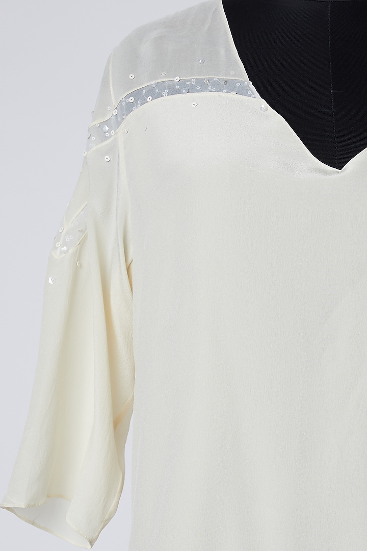 Cream Silk Crepe Tunic by Wendell Rodricks at Pernia's Pop Up Shop