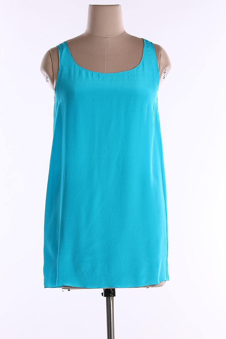 Turquoise Satin Cami Top by Wendell Rodricks