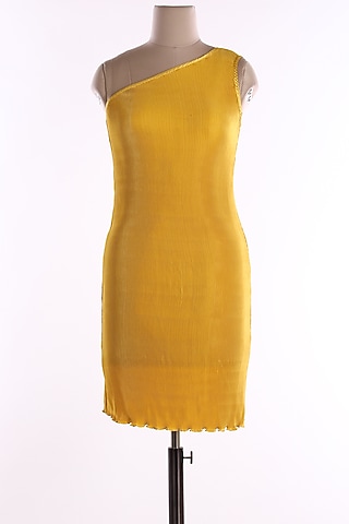 Gold One Shoulder Dress by Wendell Rodricks