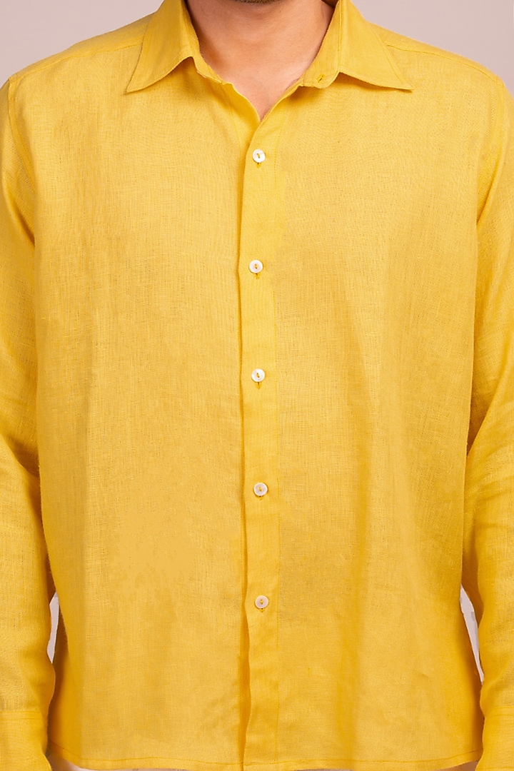 Yellow Party Wear Shirt With Open Collar by Wendell Rodricks Men at Pernia's Pop Up Shop
