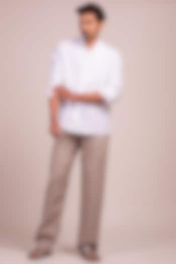 White Mandarin Collar Party Wear Shirt by Wendell Rodricks Men at Pernia's Pop Up Shop