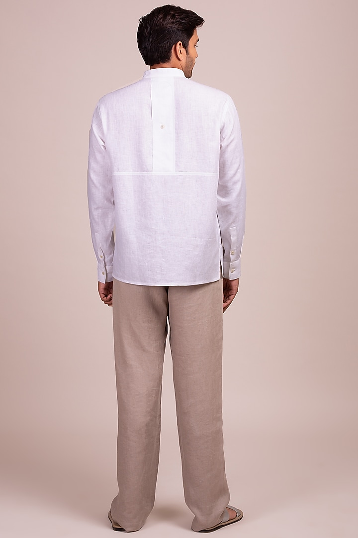 White Mandarin Collar Party Wear Shirt by Wendell Rodricks Men at Pernia's Pop Up Shop