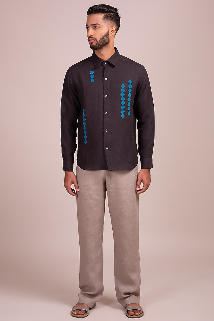 Black Party Wear Shirt With Open Collar by Wendell Rodricks Men at Pernia's Pop Up Shop