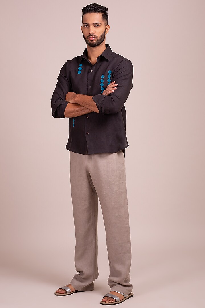 Black Party Wear Shirt With Open Collar by Wendell Rodricks Men at Pernia's Pop Up Shop