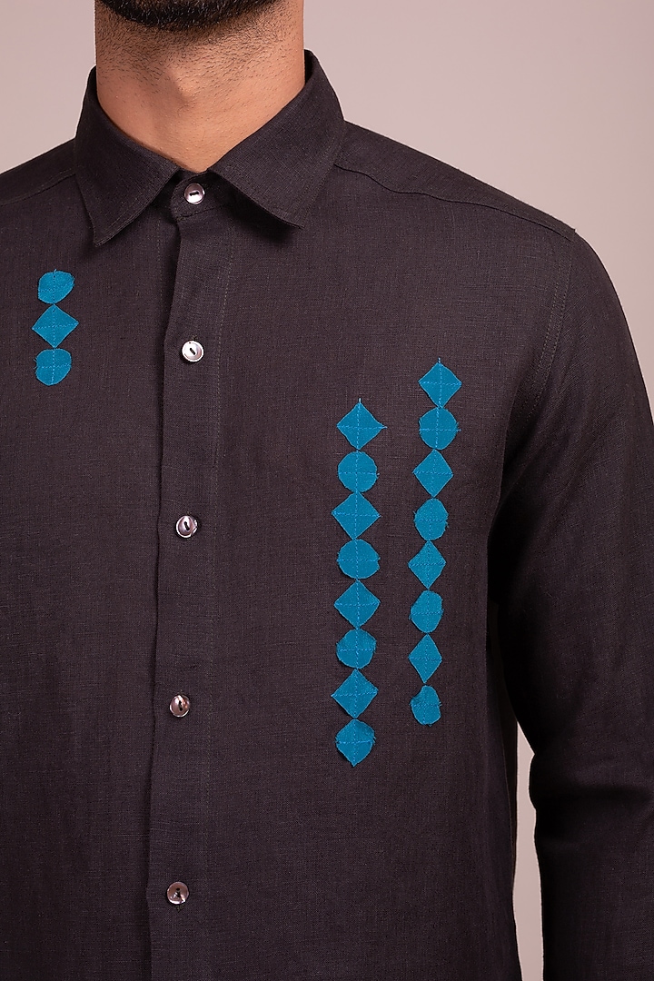 Black Party Wear Shirt With Open Collar by Wendell Rodricks Men at Pernia's Pop Up Shop