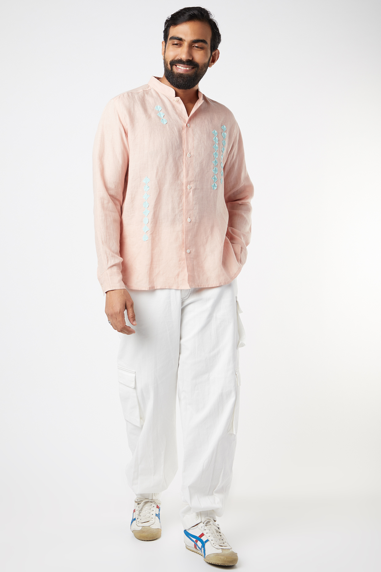 Pink Shirt With Patch Work by Wendell Rodricks Men