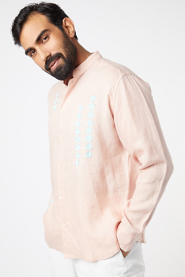 Pink Party Wear Shirt With Patch Work by Wendell Rodricks Men at Pernia's Pop Up Shop