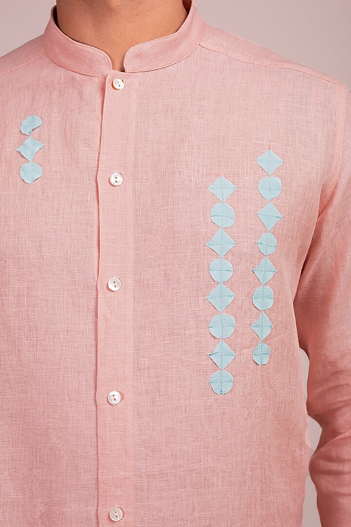 Pink Party Wear Shirt With Patch Work by Wendell Rodricks Men at Pernia's Pop Up Shop