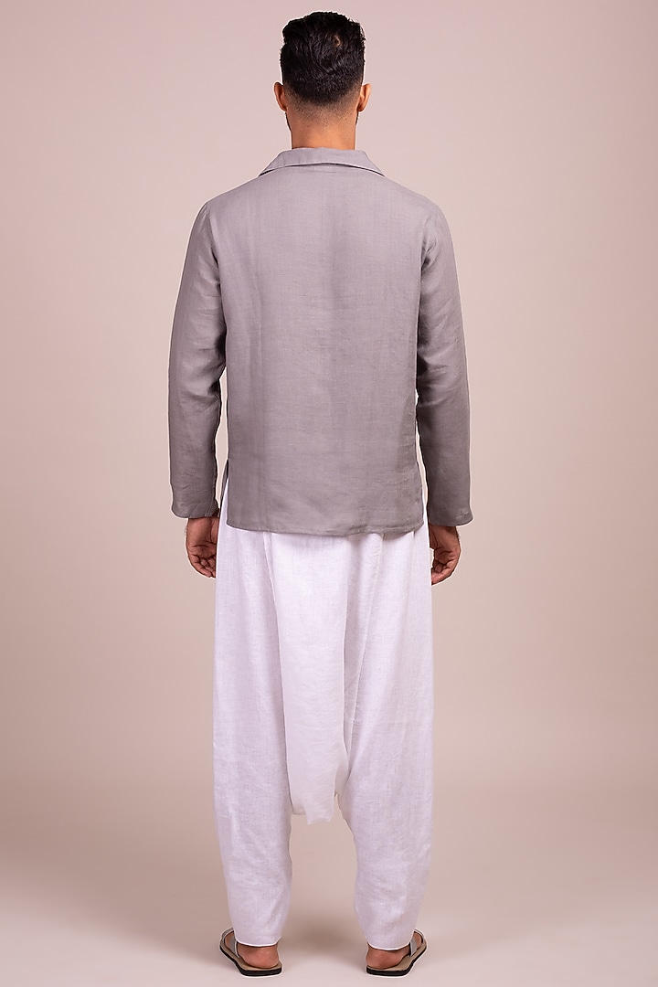 Grey Linen Tunic-Style Party Wear Shirt by Wendell Rodricks Men at Pernia's Pop Up Shop