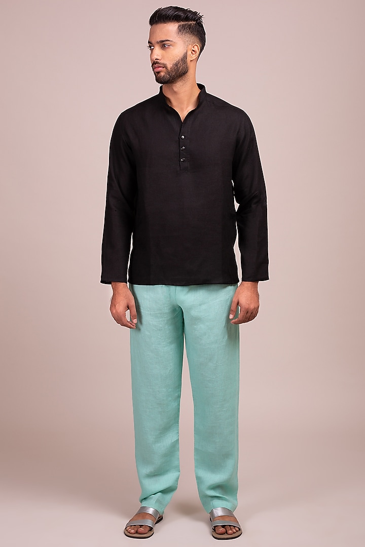 Black Linen Tunic-Style Shirt by Wendell Rodricks Men