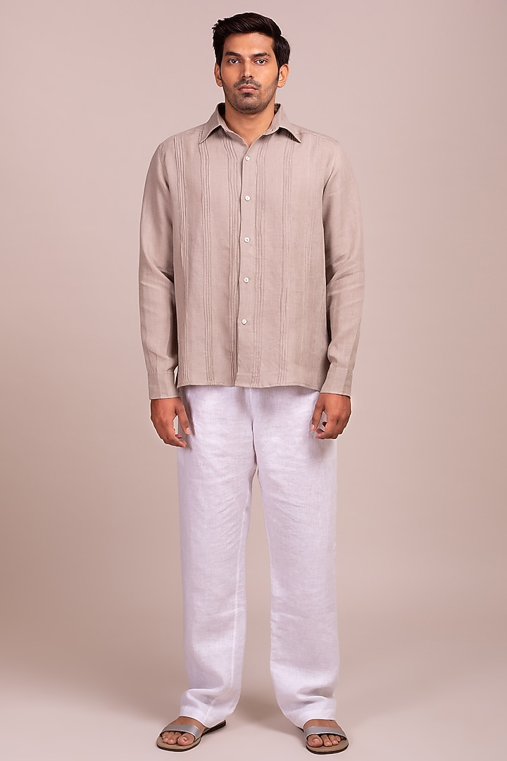 Fawn Pintucked Party Wear Shirt by Wendell Rodricks Men at Pernia's Pop Up Shop
