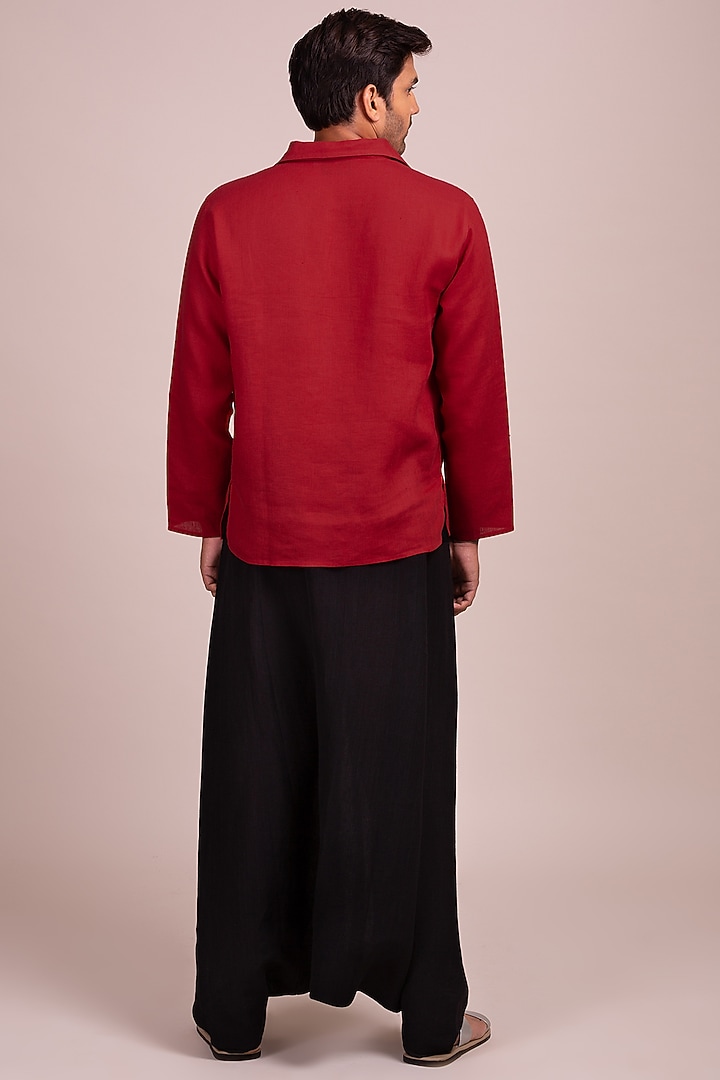 Brick Red Tunic-Style Party Wear Shirt by Wendell Rodricks Men at Pernia's Pop Up Shop