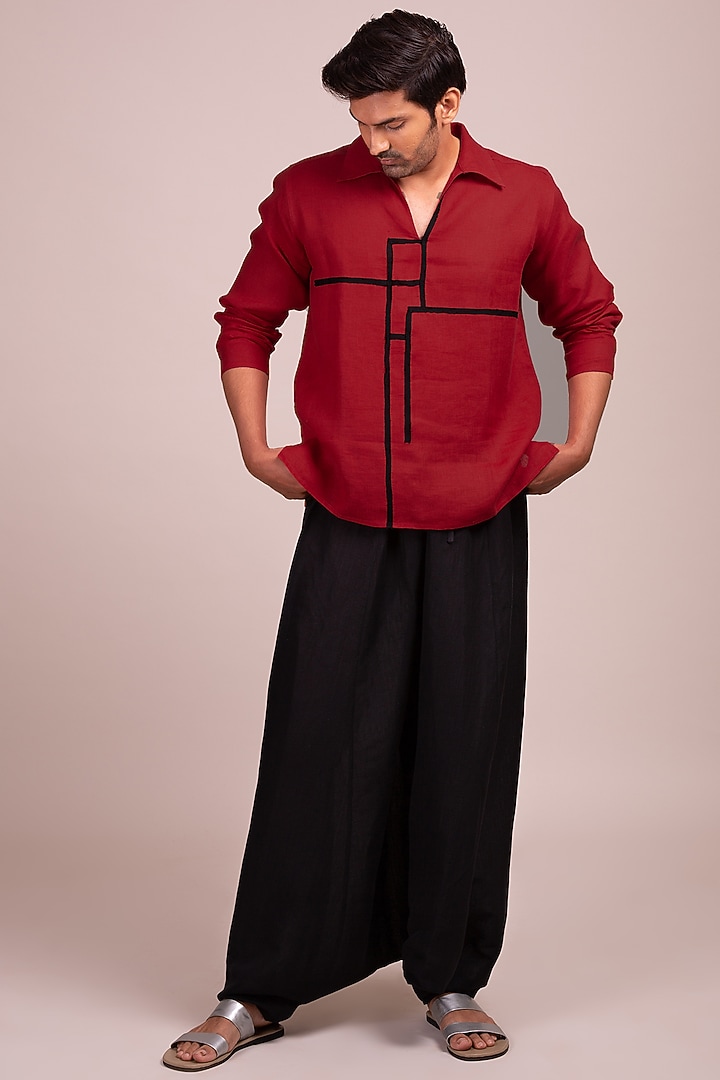 Brick Red Tunic-Style Party Wear Shirt by Wendell Rodricks Men at Pernia's Pop Up Shop